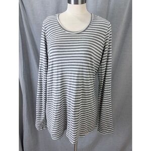 Eileen Fisher‎ Womens Micromodal Cashmere Striped Long Sleeve Top Grey White XL